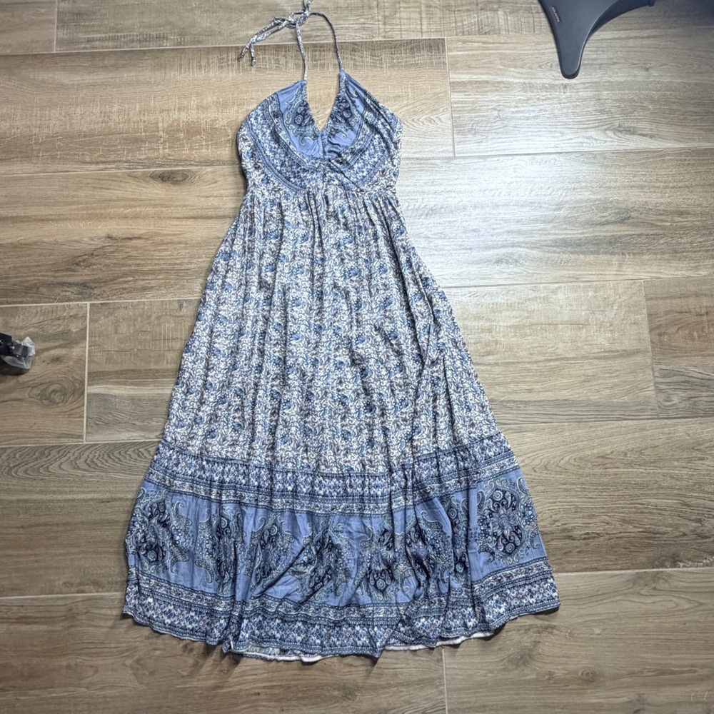 Angie Blue Paisley Floral Halter Maxi Dress Women Large Boho Festival Summer - Picture 3 of 11